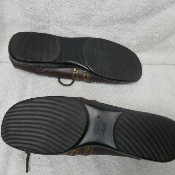 David Tate Brown Leather Oxford Shoes Lace-up Gold Detail Size 8 NARROW - Picture 14 of 16